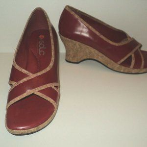 New Golc Brazil Size 8.5 Dark Red Cork Platform Wedge Heels Shoes